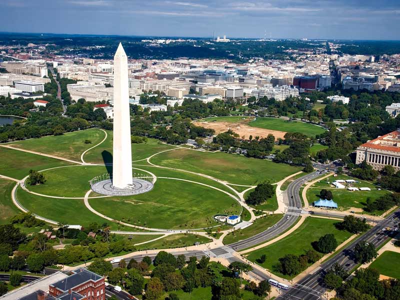 aerial view of the washington monument in washington d.c. and surrounding cityscape