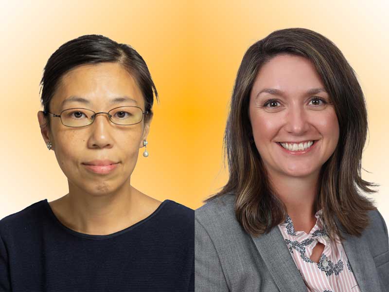 Portraits of Dr. Yana Cen and Dr. Hylton Gravatt on a gold background