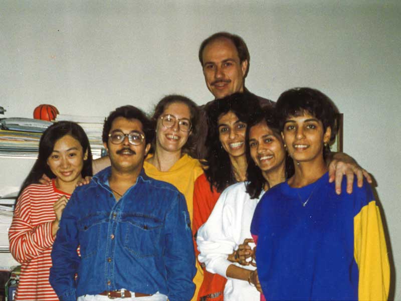 Jurgen Venitz gathers with graduate students and postdocs in this photo from the 1990s